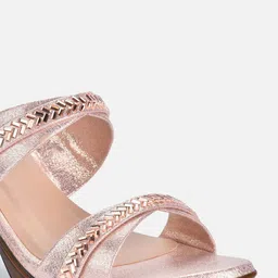 VALIOSAA Rose Gold Embellished Ethnic Block Sandals with Laser Cuts image 5