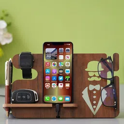 eCraftIndia Brown Multi Utility Wooden Desk Organizer image 1