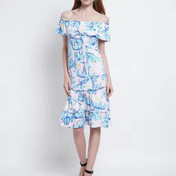 WESTCLO Pink & Blue Floral Off-Shoulder Dress-picture-34