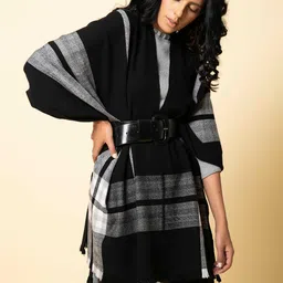 KHALEEJ Women Checked Asymmetric Closure Longline Bomber Jacket-image-12