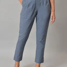 AURELIA Women Slim Fit Pure Cotton Pleated Trousers-image-37