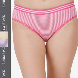 Docare Women Pack Of 3 Striped Cotton Hipster Briefs-picture-12