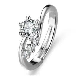 Jewels Galaxy Silver-Plated & AD-Studded Contemporary Shaped Finger Ring image 3