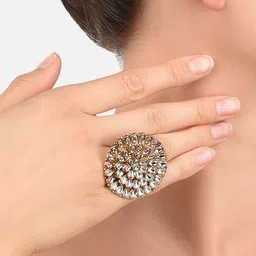 Zaveri Pearls Set Of 2 Gold-Plated Meenakari & Kundan-Studded Finger Rings image 2