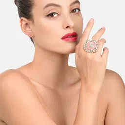 Zaveri Pearls Set Of 2 Gold-Plated Meenakari & Kundan-Studded Finger Rings image 3