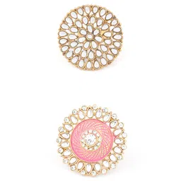 Zaveri Pearls Set Of 2 Gold-Plated Meenakari & Kundan-Studded Finger Rings image 4