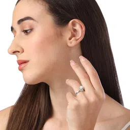 AMI Silver-Plated White CZ-Studded & Pearl Beaded Adjustable Finger Ring image 5