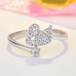 Jewels Galaxy Silver-Plated American Diamond-Studded Adjustable Finger Ring image 1