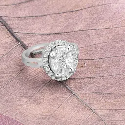AMI Silver-Plated White CZ-Studded Adjustable Finger Ring-image-33