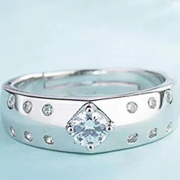 MYKI Silver-Plated Stone-Studded Adjustable Stainless Steel Finger Ring-image-83