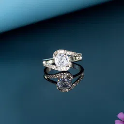 PRIVIU Rhodium-Plated AD Studded Adjustable Ring image 1