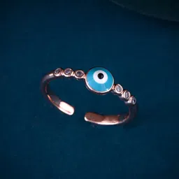 MEENAZ Rose Gold Plated CZ & AD Studded Evil Eye Stainless Steel Finger Ring-picture-23