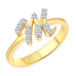 Vighnaharta Gold Plated Cubic Zirconia Studded Alphabet M Finger Ring-picture-18