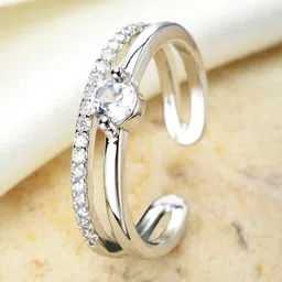 KARATCART Silver-Plated AD-Studded Adjustable Finger Ring-image-9