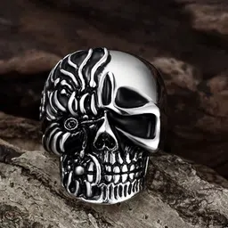Yellow Chimes Men Silver-Toned & Black Skull Finger Ring-picture-19