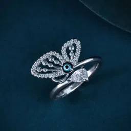 MEENAZ Silver-Plated Cubic Zirconia & American Diamond-Studded Evil Eye Finger Ring image 1