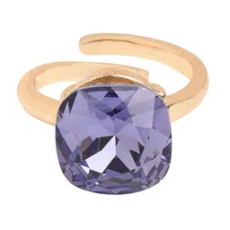 XPNSV Gold-Plated Crystal Stone Studded Cushion-Cut Anti-Tarnish Adjustable Finger Ring image 2