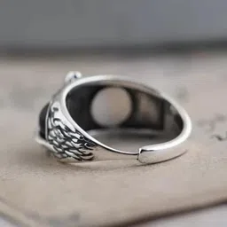 MEENAZ Men Silver-Plated Owl Evil Eye Adjustable Finger Ring image 4