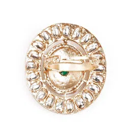 ODETTE Gold-Toned Green Kundan-Studded Adjustable Finger Ring image 4