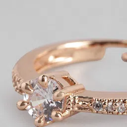 I Jewels Women Rose Gold Studded Adjustable Finger Ring image 4