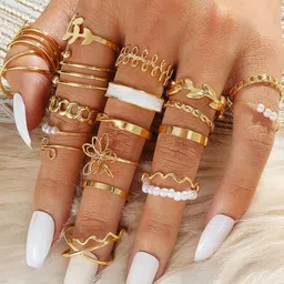 Jewels Galaxy Set Of 22 Gold-Plated Beaded Stackable Finger Rings image 2