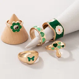 Vembley Set Of 5 Gold-Plated Green-Colored Designed Finger Rings image 4