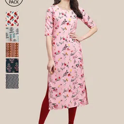 7threads 1 Stop Fashion Women Pack Of 6  Multicoloured Floral Printed Crepe Kurta image 1