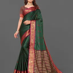 Paramparik Textile Floral Woven Design Zari Pure Silk Paithani Saree-picture-18