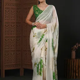 Anouk White Floral Printed Pure Georgette Saree-picture-37