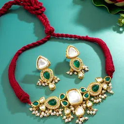 aadita Gold-Plated Kundan Studded & Beaded Jewellery Set-image-44
