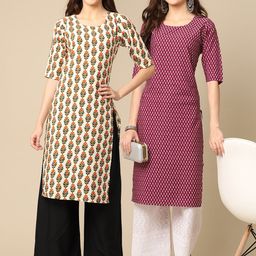 7threads KALINI Women Off White & Maroon Ethnic Motifs Printed Crepe Kurta-picture-4