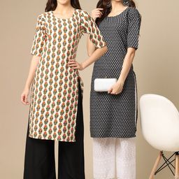 7threads KALINI Women Pack Of 2 Paisley Block Print Handloom Crepe Kurta-picture-38