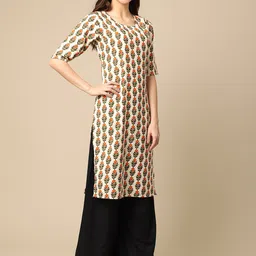 7threads KALINI Women Cream & Orange Floral Printed Summer Sheers Crepe Kurta image 4