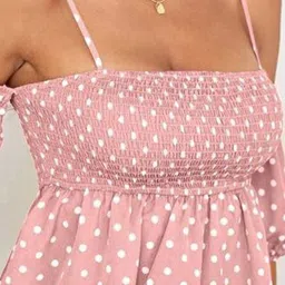 Stylecast X Slyck Polka Dot Printed Off-Shoulder Cold-Shoulder Gathered Regular Crop Top image 2