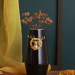 TIED RIBBONS Black & Gold Toned Antique Deer Design Ceramic Flower Vase-picture-44