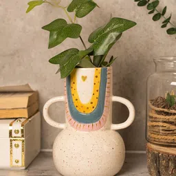 MARKET99 White & Yellow Printed Ceramic Flower Vase-picture-24