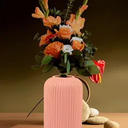 LASAKI Evelyn Pink Ribbed Cylindrical Ceramic Flower Vase-picture-14