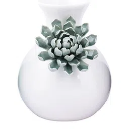 TAYHAA White & Green Solid Ceramic Flower Vase image 3