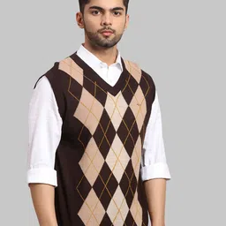 ColorPlus Men Brown & Cream-Coloured Printed Sweater Vest image 3