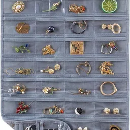 kottify Hanging Jewelry Holder With 56 Pockets Double-Size Hanging Earring (Grey) Jewellery Organizer-picture-24