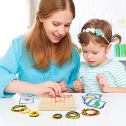 forsikha Geometrical Shape Puzzles Mathematical Toy With Rubber Bands Wooden Geo Board image 2