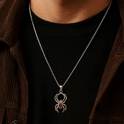 growola Stylish stainless steel Red Stone spider pendant locket for men Silver Stainless Steel-picture-27