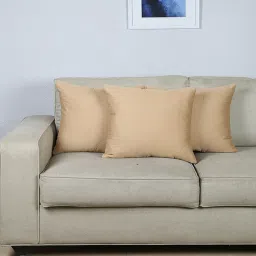 house this Beige Cotton and Satin Solid 16x16 inches Cushion Covers (Set of 3) image 1