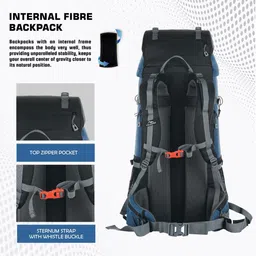trawoc VENTURE PRO 65L Internal Frame Travel Backpack Trekking Hiking Bag Rucksack - 65 L image 3