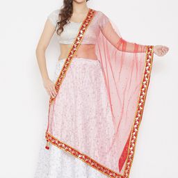 Clora Creation Red & Gold Ethnic Motifs Embroidered Dupatta with Sequinned-picture-25