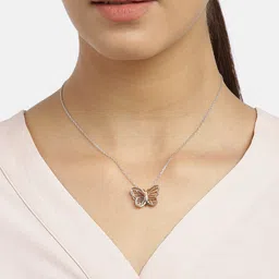 Carlton London Rose Gold-Toned & Silver-Toned Rhodium-Plated Butterfly Pendant with Chain image 4