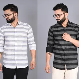 fubar Men Slim Fit Striped Spread Collar Casual Shirt-picture-24