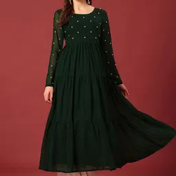 Poshak Hub Floral Yoke Design Thread Work Georgette Tiered Anarkali Kurta image 1