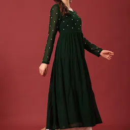 Poshak Hub Floral Yoke Design Thread Work Georgette Tiered Anarkali Kurta image 3