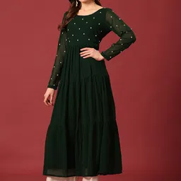 Poshak Hub Floral Yoke Design Thread Work Georgette Tiered Anarkali Kurta image 4